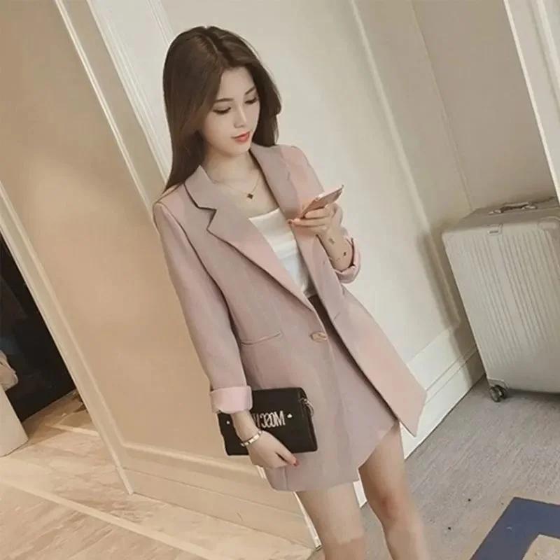 Summer And Autumn British Casual Small Suit Coat Foreign Style Skirt With Tank Top Piece Set For Women Blazer-with-skirt-set