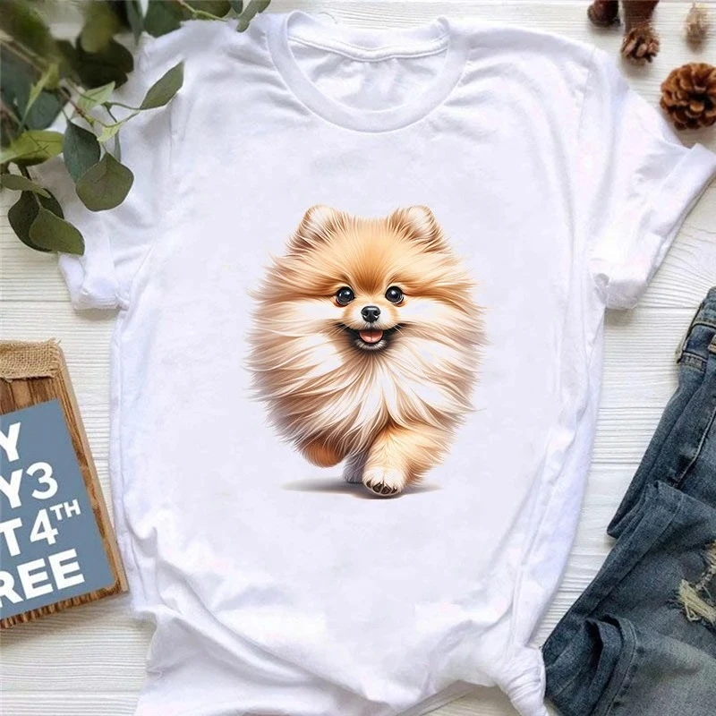 Watercolor Pomeranian Animal Printed T Shirt Girls Harajuku Kawaii Clothes Summer Fashion T-Shirt Women Casual Tshirt Femme