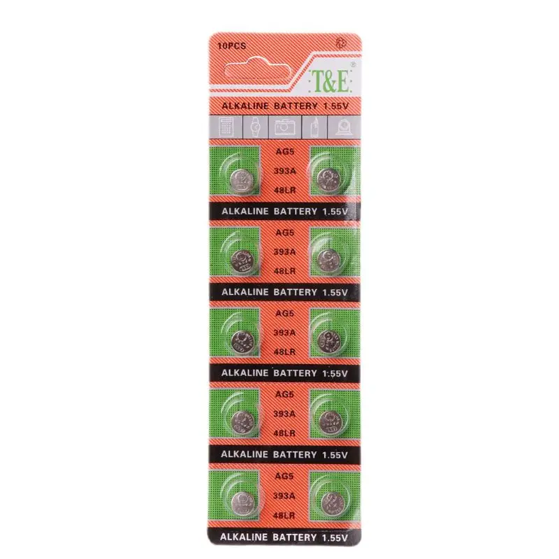 10pcs/card Alkaline Cell Coin Battery 1.5V AG5 LR754 393 SR754 for Watch Toys