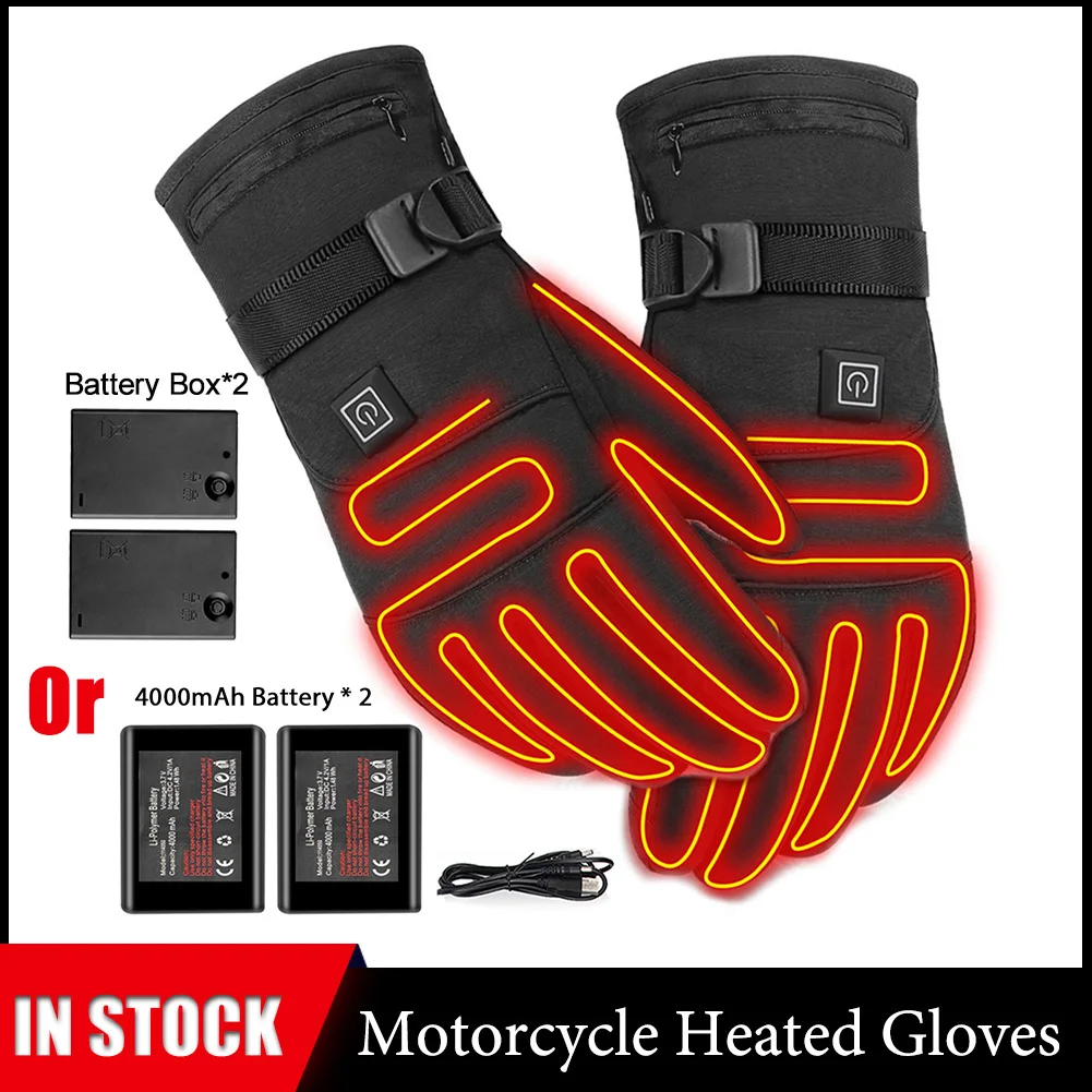 Bicycle Heated Gloves With 3 Levels 4000mAh Rechargeable Battery Powered Heat Gloves Winter Outdoors Thermal Skiing Warm Gloves