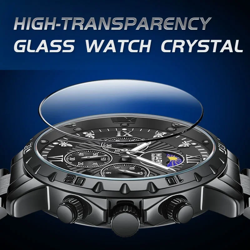 마크 페어웨일 5048 럭셔리 쿼츠 스트립 시계 방수 캘린더 발광 크로노그래프 남성용 시계