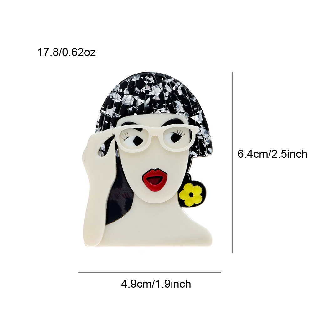 CINDY XIANG Acrylic Girl With Surprised Expression Brooch Acetate Fiber Pin Coat Accessories High Quality