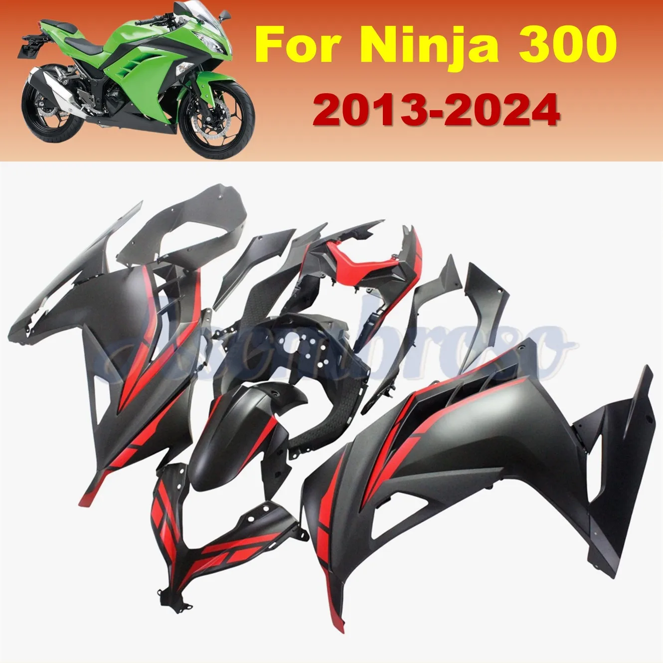 Aftermarkt Fairing KitสําหรับKAWASAKI NINJA 300 2013-2024 EX300R 2017 2018 2020 2021 2022 2023 MatteสีดําสีแดงBodykits Cowl