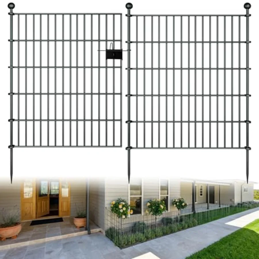 

10 панелей для садового ограждения/забора для собак, уличный, для двора, 32 дюйма В x 23,6 фута Д, нержавеющая металлическая сетка с колышками для крепления к земле, без копания, временный