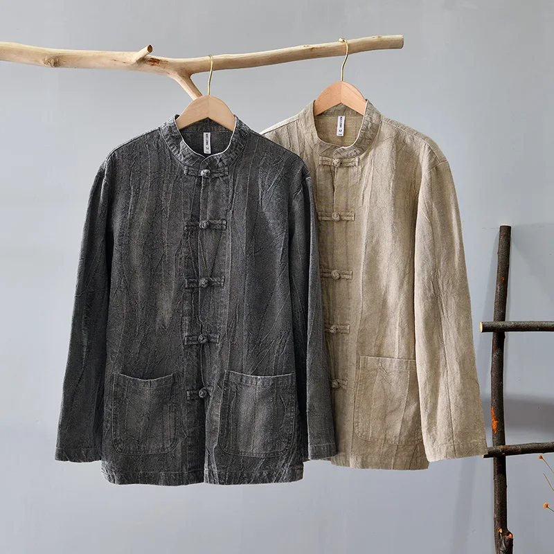 New Designer Long-sleeved Casual Linen Brand Shirt Men Fashion Breathable Retro Wrinkled Tops Clothing Chemise Camisa Masculina