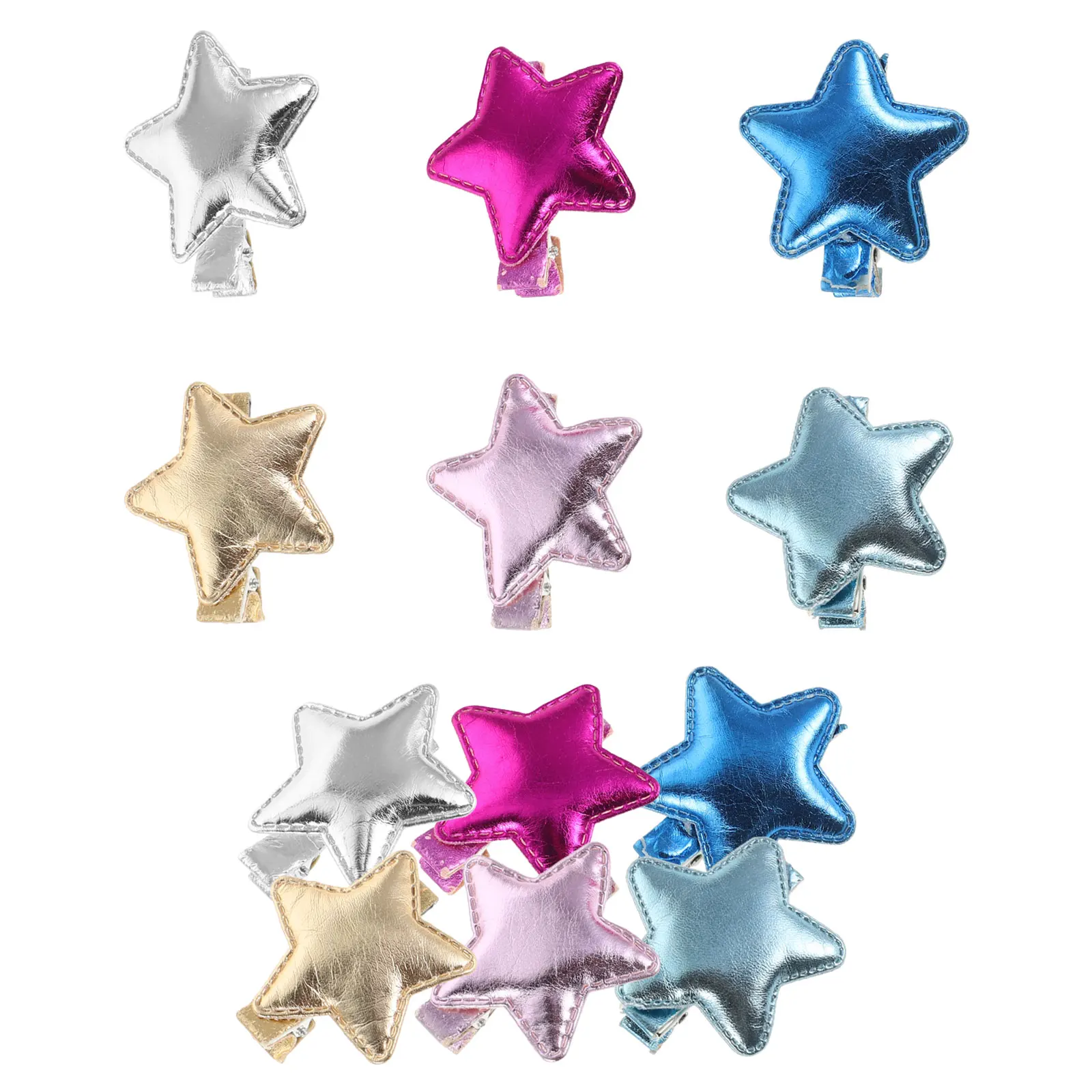 12 Piezas de Pinzas para el Cabello con Forma de Estrella, Brillantes, de PU, para la Escuela, Fiestas, Uso Diario, Accesorios para el Cabello