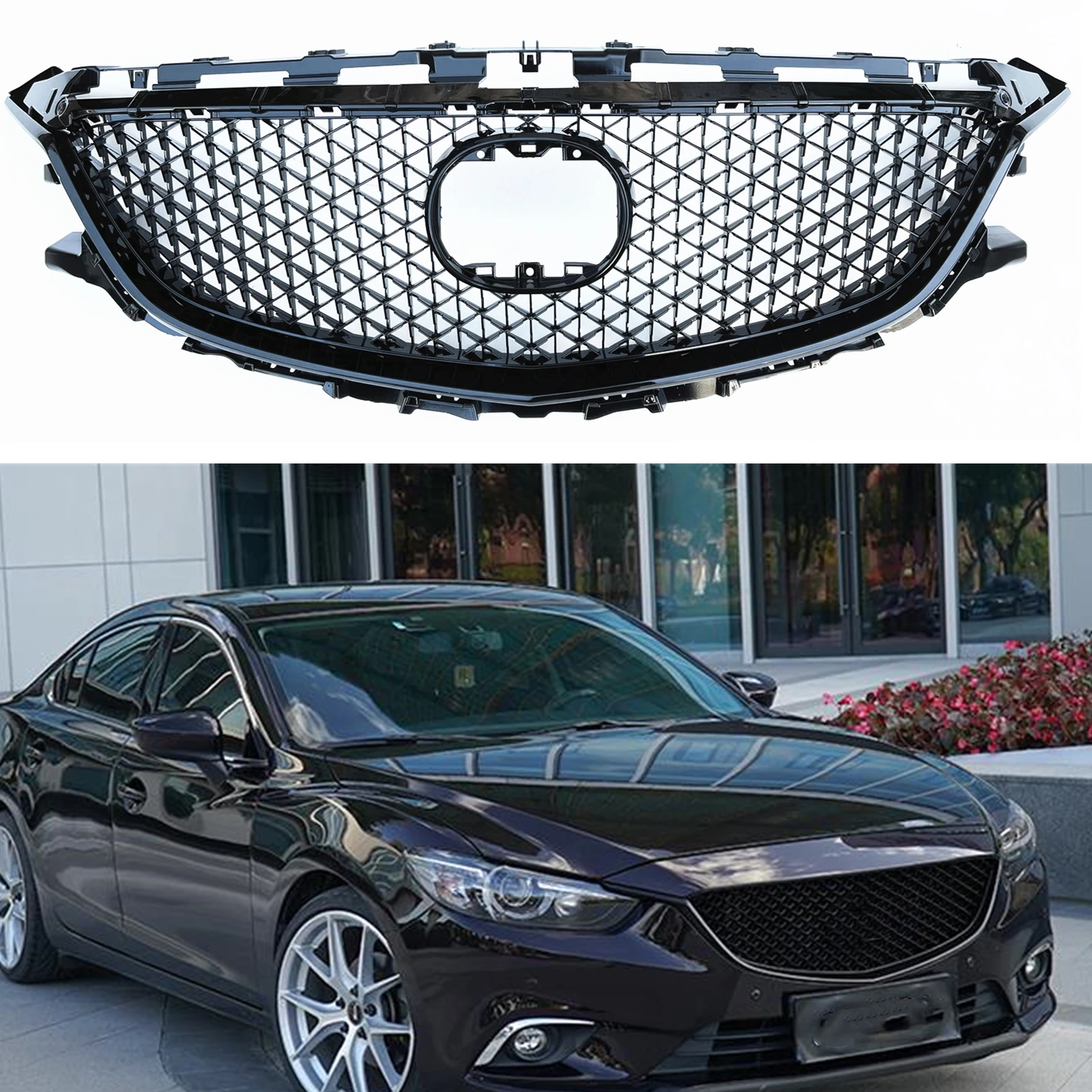 

Front Grille Racing Grills For Mazda 6 Atenza 2014-2016 2015 Honeycomb Style Black Upper Bumper Hood Intake Cover Mesh Kit Grid