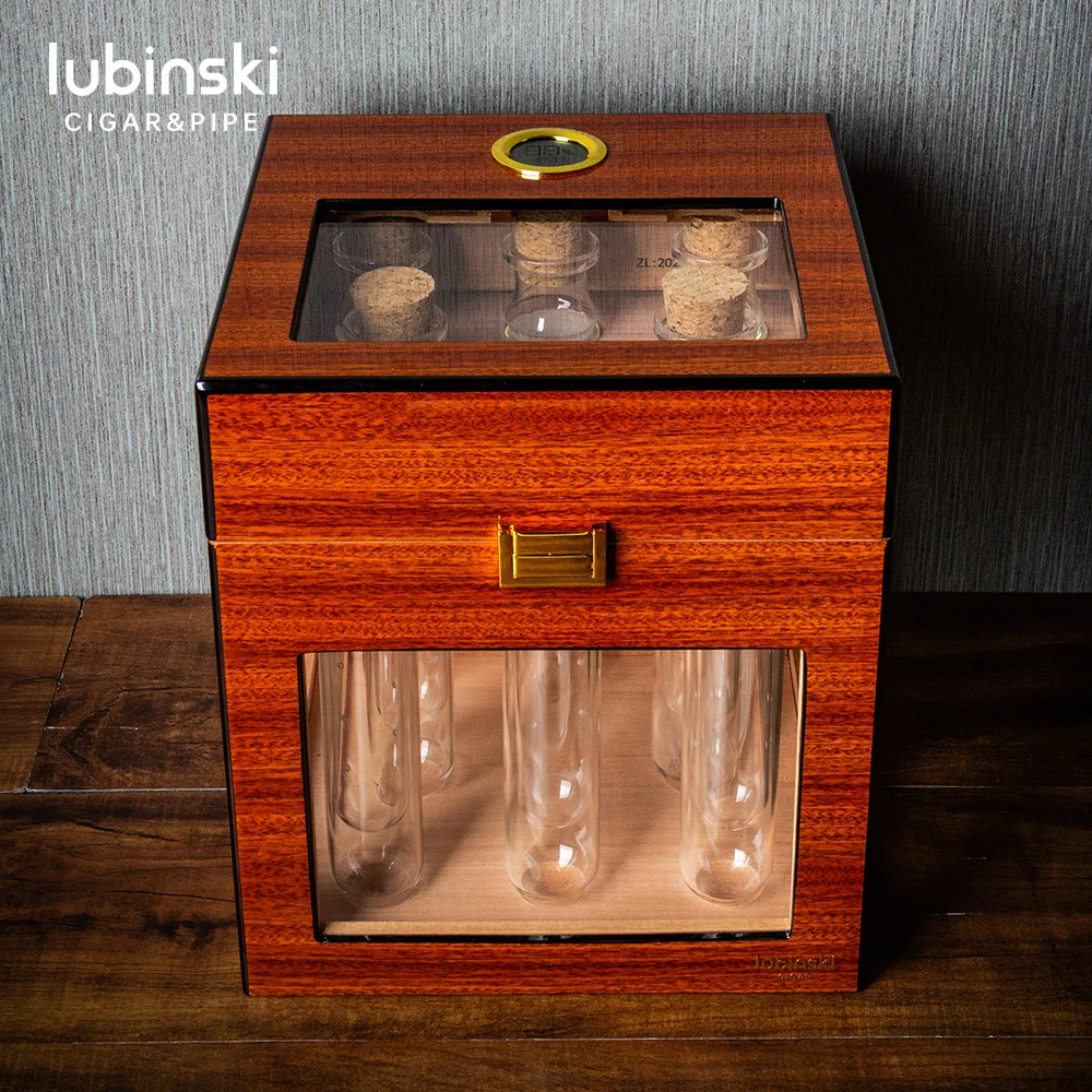 Lubinski Cigar Humidor Box Spanish Cedar Wood Cigar Box with Digital Hygrometer LED DIY Cigar Flavor Aging Storage Case