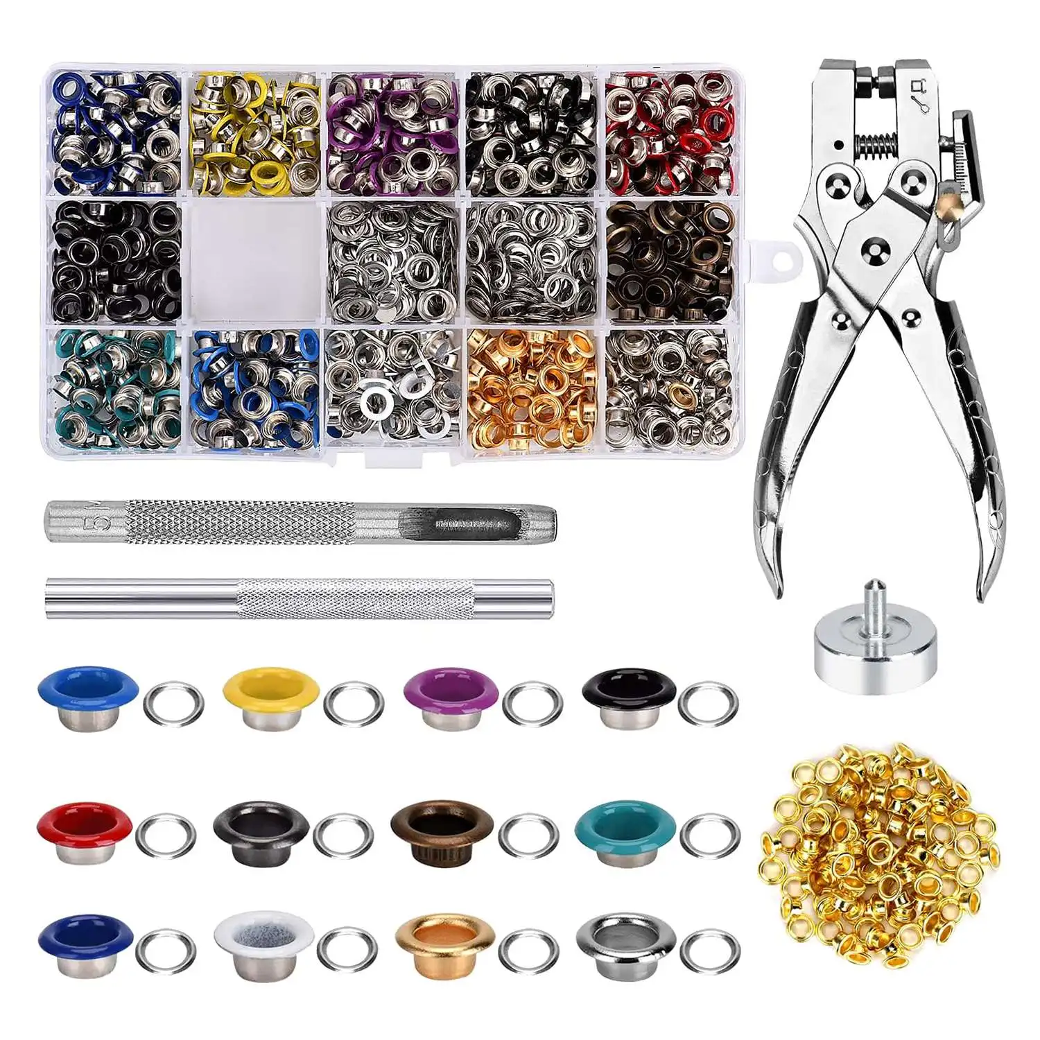 Eyelet Set,701 Pieces Eyelet Pliers Metal Eyelets 5mm Grommet Tool Kit with Hole Punch Eyelets Installation Tools