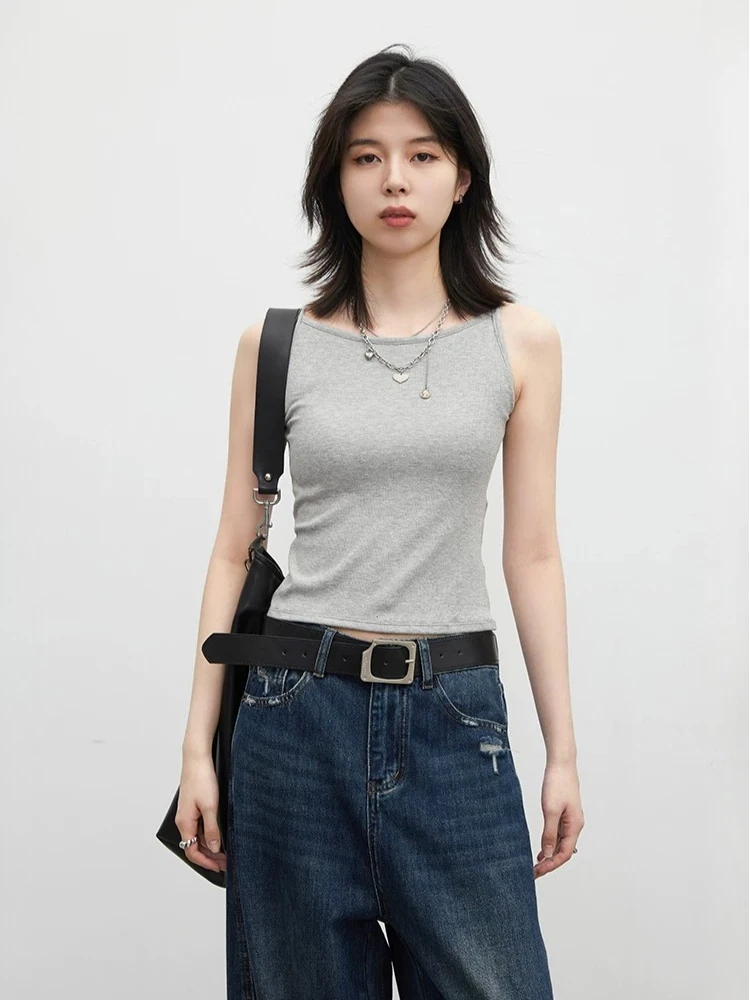 CHIC VEN Women Bottom Tees Solid New Slim Micro Elastic Tanks with Chest Cushion Ladies Camis Vest for Girl Summer 2026
