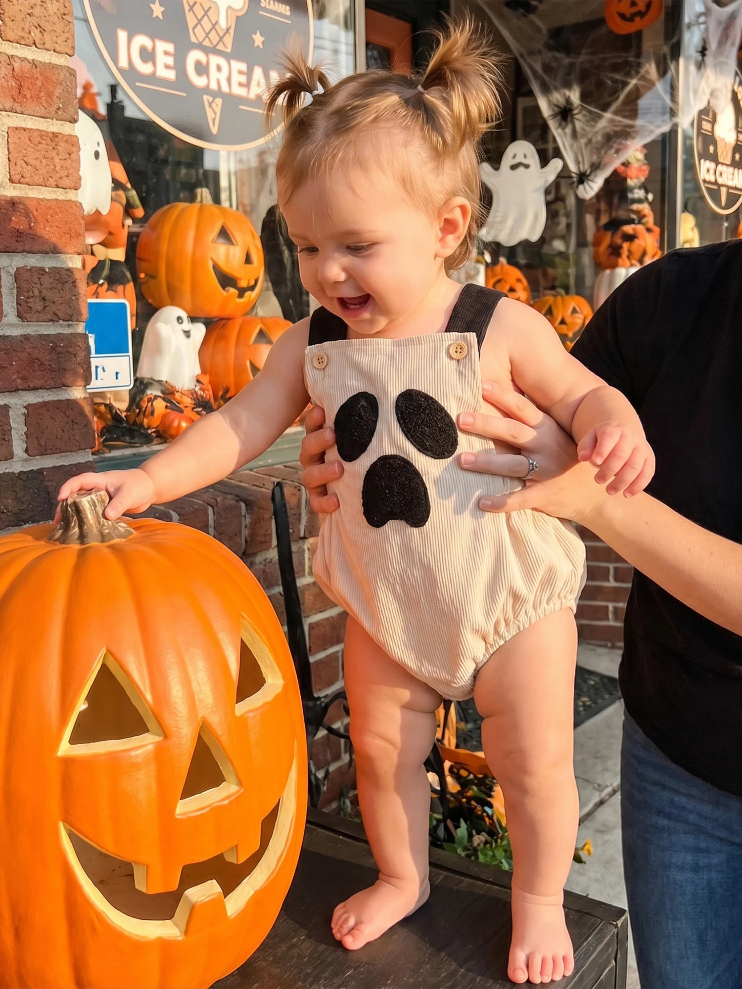 

Toddler Halloween Costume Ghost Embroidered Romper Jumpsuit with Suspender Pants for Baby Girl Boy - Sleeveless Overall