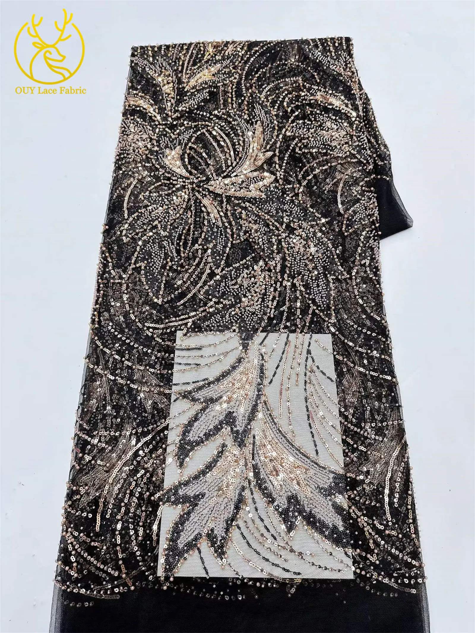 Großhandel Nigerianischer Perlen-Spitzenstoff 2026 Modischer Französischer Afrikanischer Pailletten-Netzstoff für Brautkleider und Partykleider 5 Yards – Detail 27
