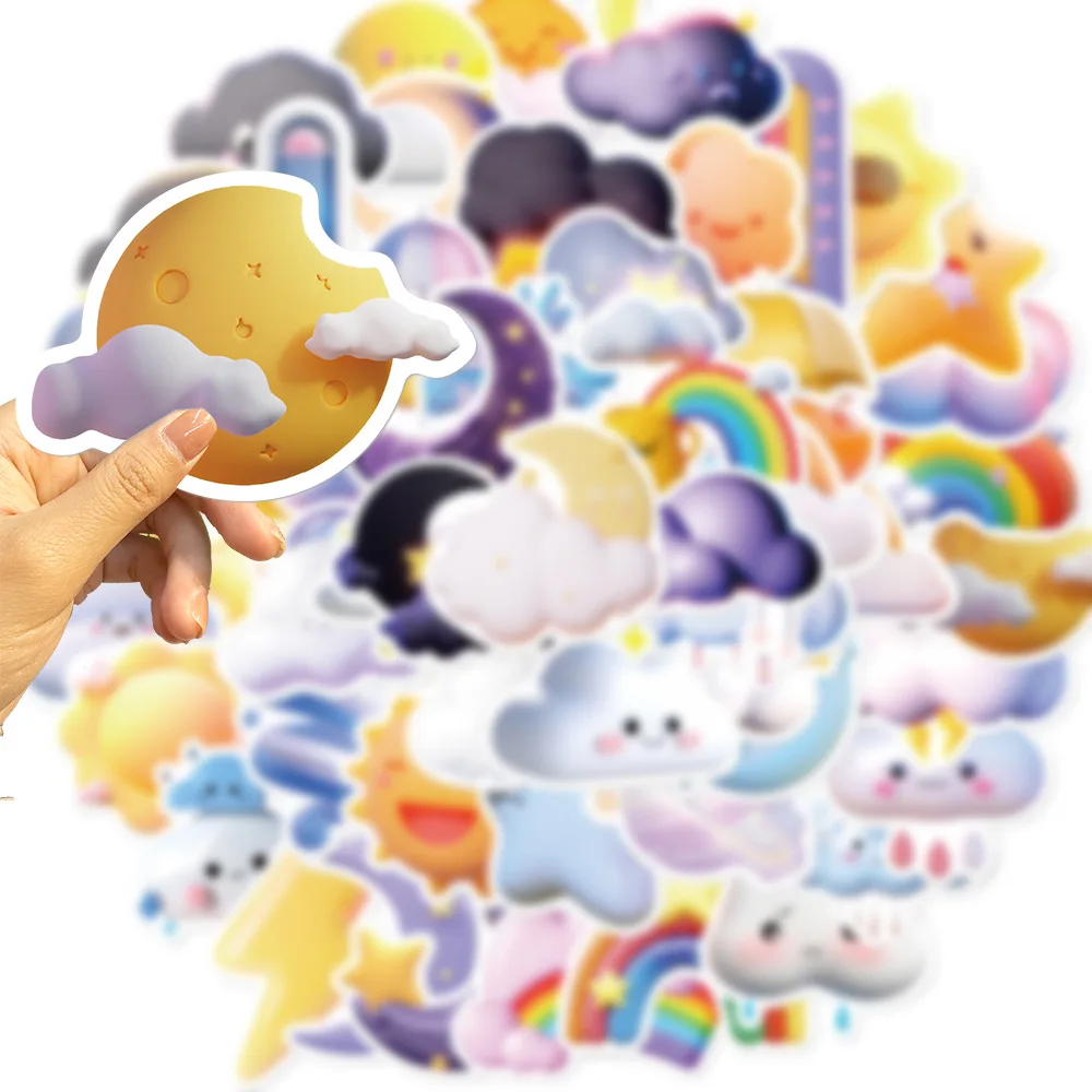 10/30/50pcs Cute 3D Cartoon Cloud Stickers Weather Rain Rainbow Graffiti Decals Toys DIY Notebook Stationery Phone Fridge Guitar