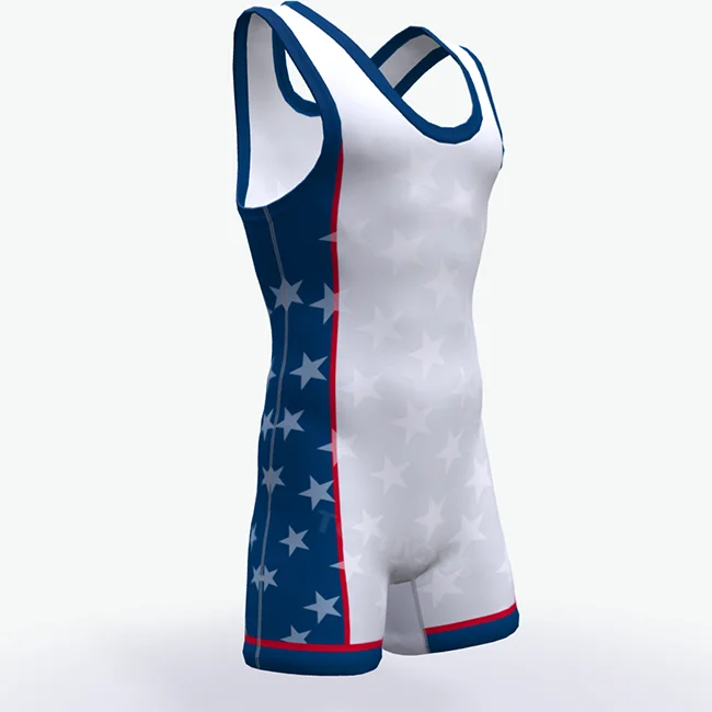 Blue and White Wrestling Singlets Tummy Control Wear GYM Sleeveless Triathlon PowerLifting Clothing Swimming Running Skinsuit