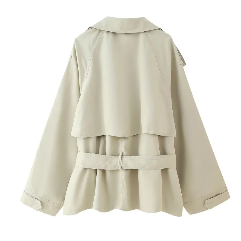 Trench corto da donna Casual con lacci Risvolto Manica intera Giacca ampia Moda High Street Outwear per donna 2025 Autunno