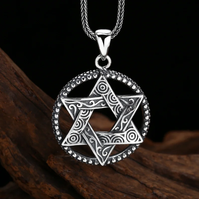 BOCAI New S925 Sterling Silver Charms Pendants for Men Women Antique Silver Six-pointed Stars Trendy Charm Fine Choice Jewelry