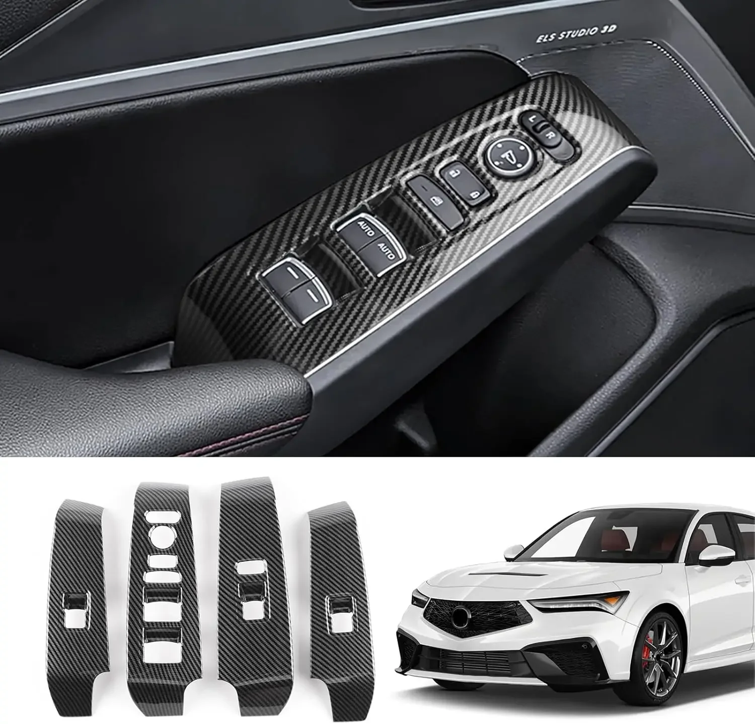 for Honda Acura Integra 2023 2024 2025 Accessories ABS Carbon Fiber Style Car Window Switch Panel Cover Center Console