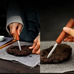 1Pcs Damascus Pattern Steel Tea Needle Carved ebony Pu'er tea knife pattern steel black tea needle for tea ceremony spare parts