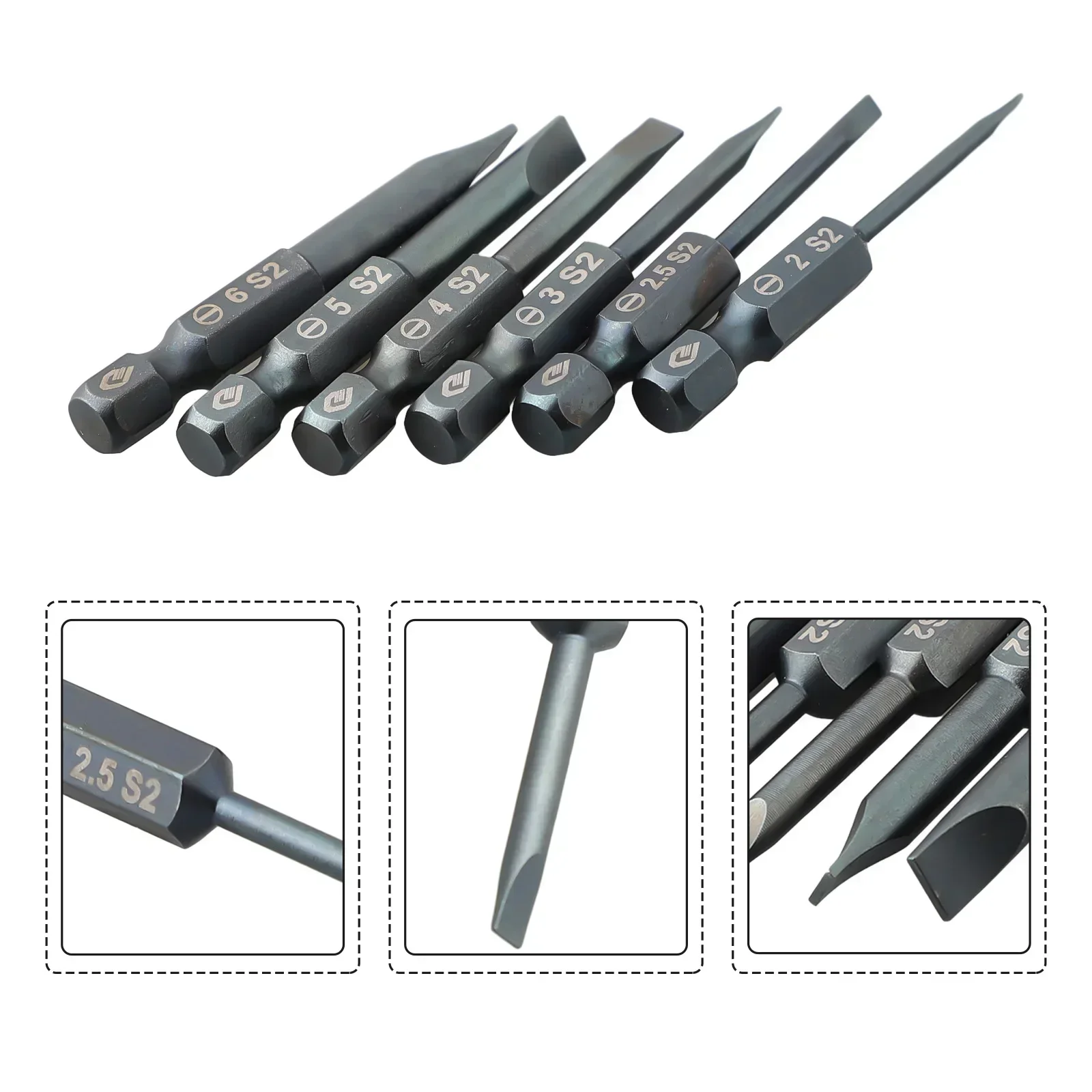 1pc 50mm Slotted Screwdriver Bits Magnetic Flat Head SL2.0 SL2.5 SL3.0 SL4.0 SL5.0 SL6.0 1/4Inch Hex Shank Screw Drivers Bits