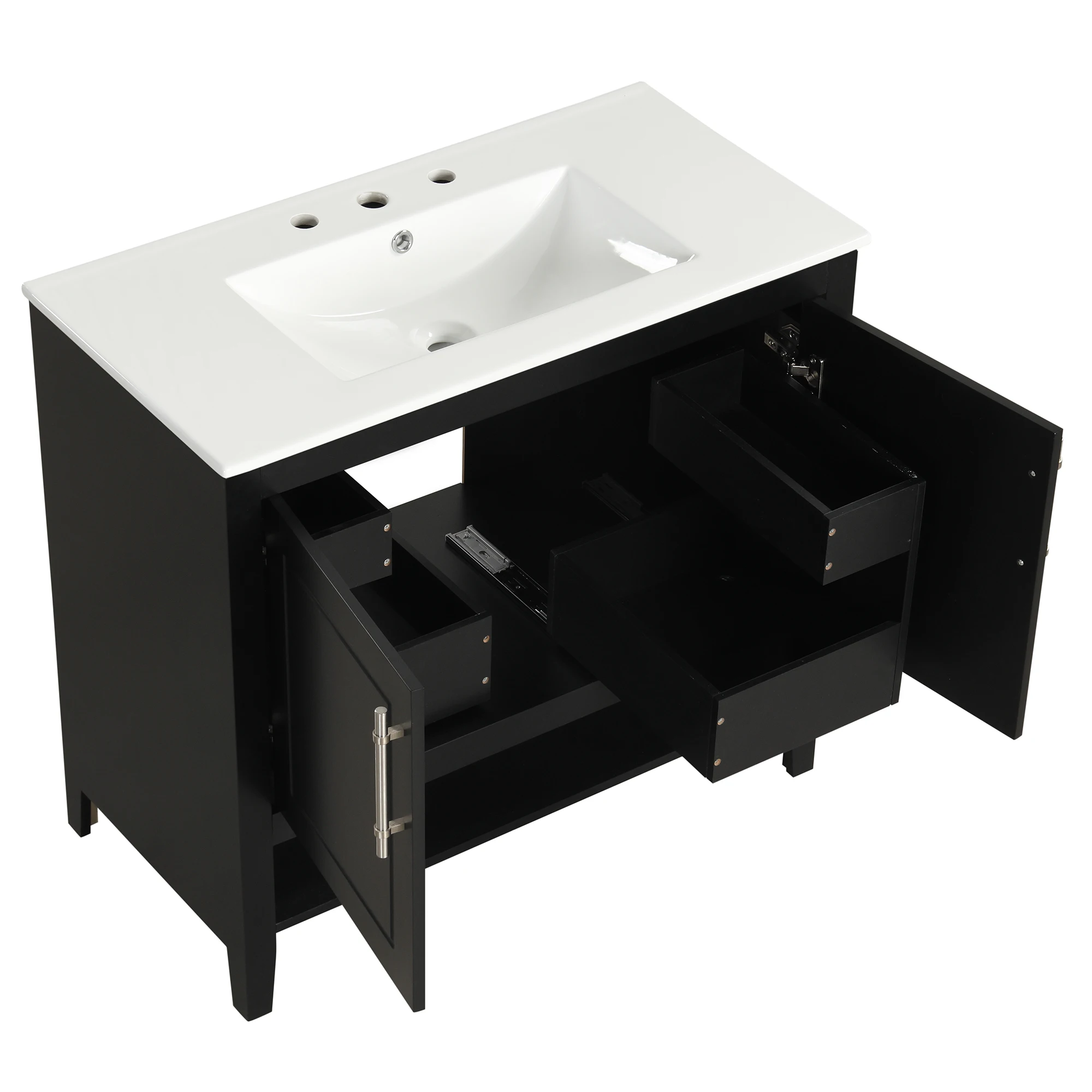 36" Bathroom Vanity With Sink, Multi-functional Bathroom Cabinet With Doors And Drawers, MDF Frame And MDF Board, Black