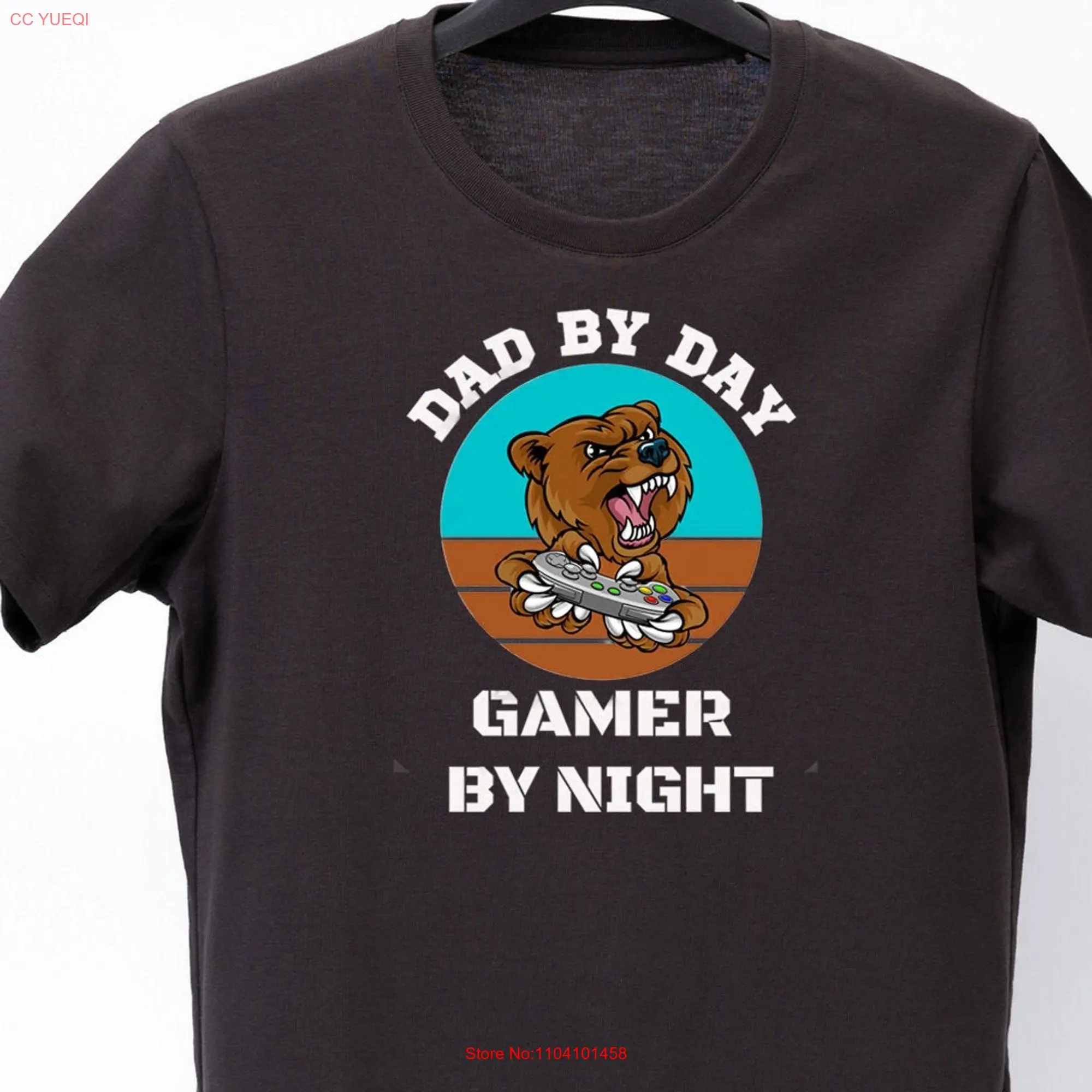 dad by day gamer night bear game funny shirt Best humor gift for Father's video games computer long or short sleeves