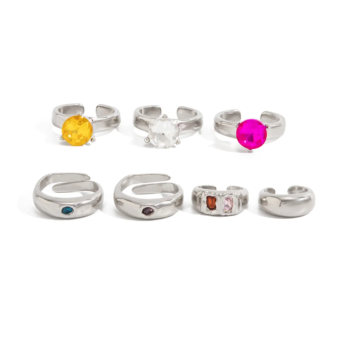Silver Colorful Crystal Open Toe Rings Dopamine Sparkle Gemstone Toe Ring Smooth Stackable Summer Beach Foot Jewelry