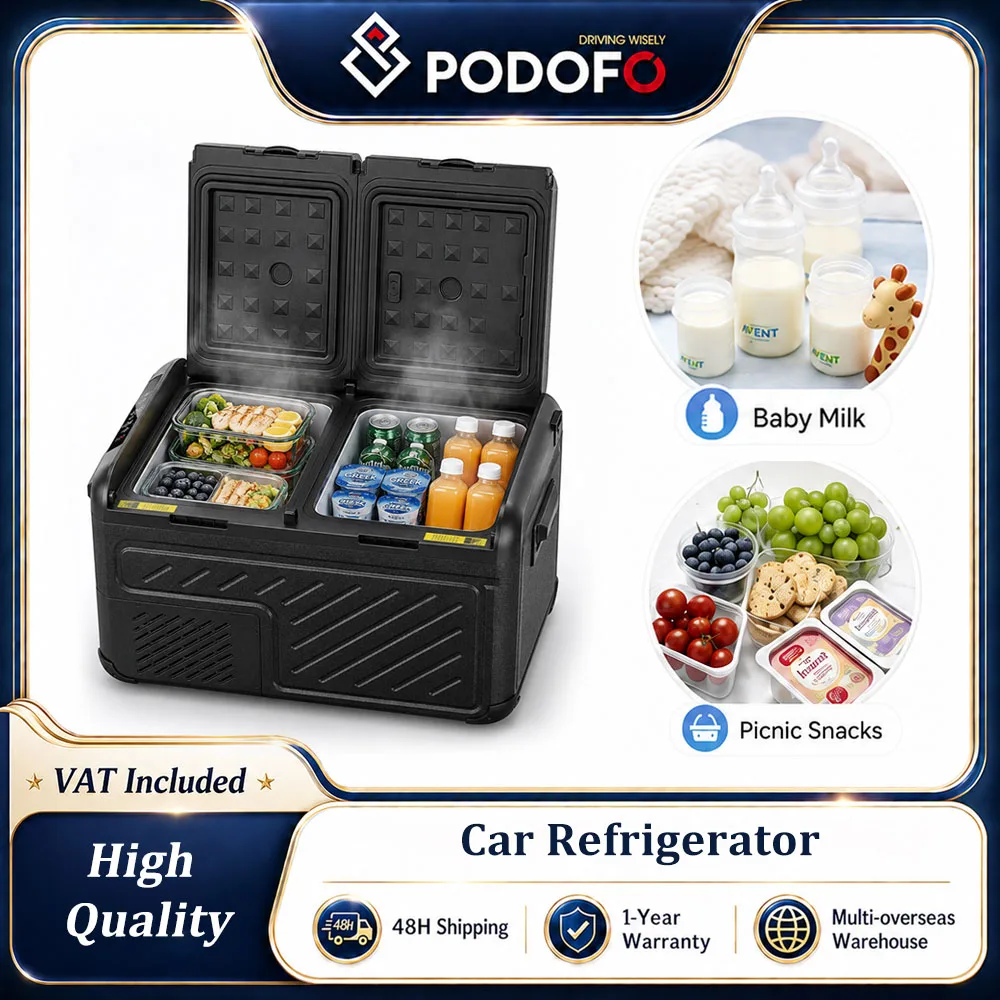 Podofo 35L 45L 55L Auto-Kühlschrank mit AC-Kompressor, Gefrierfunktion, Smart-Touchscreen, Niederspannungsschutz, stoßfest und leise, tragbarer Kompressor-Kühler, Kühlbox für Camping, Reisen,