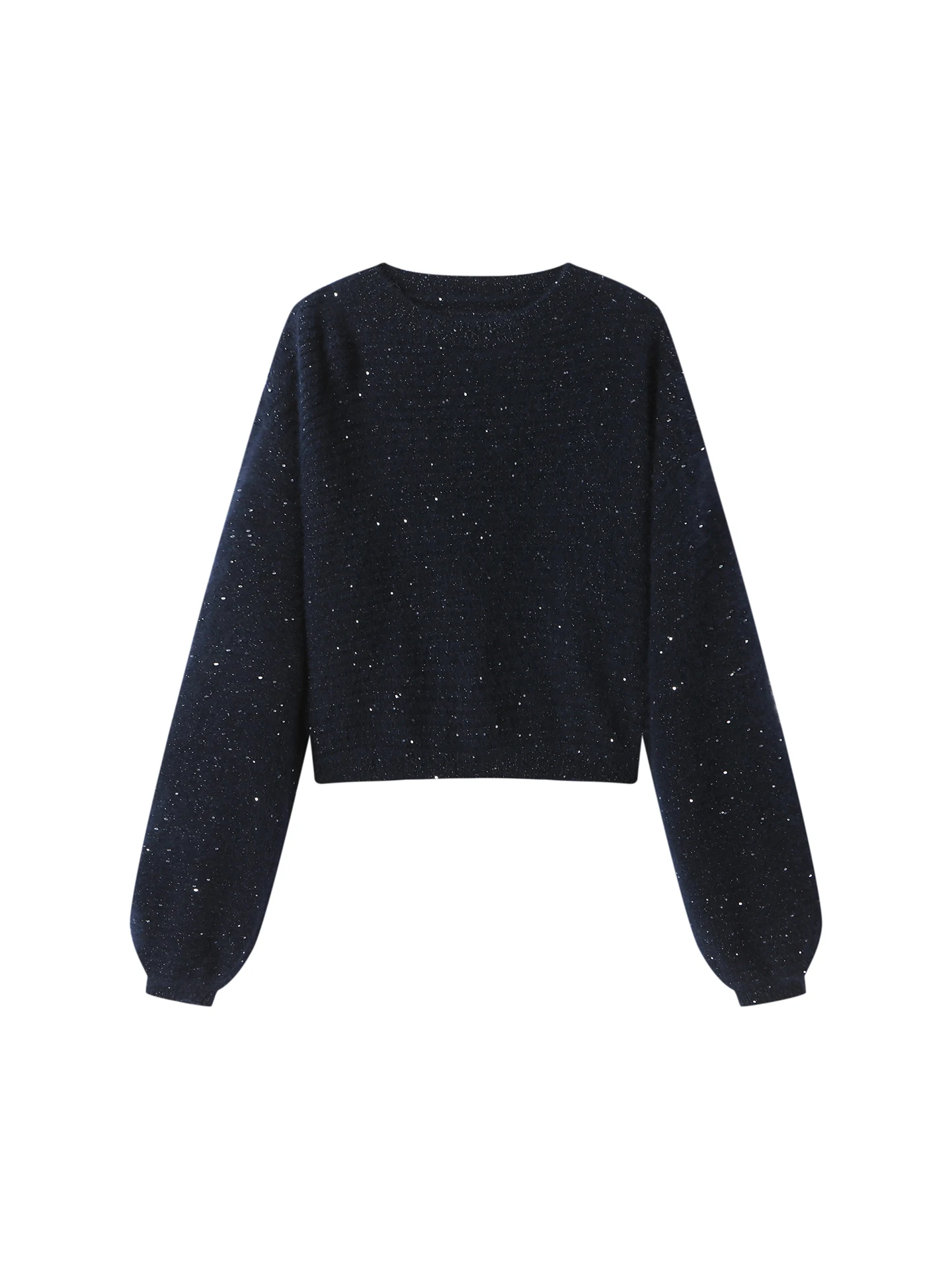 Binguo Women's round Ne Knitwear Mixed Rabbit Fur Woolen Sweater Qing Blue Spring New Design Sensation Slim Fit Long Sve...