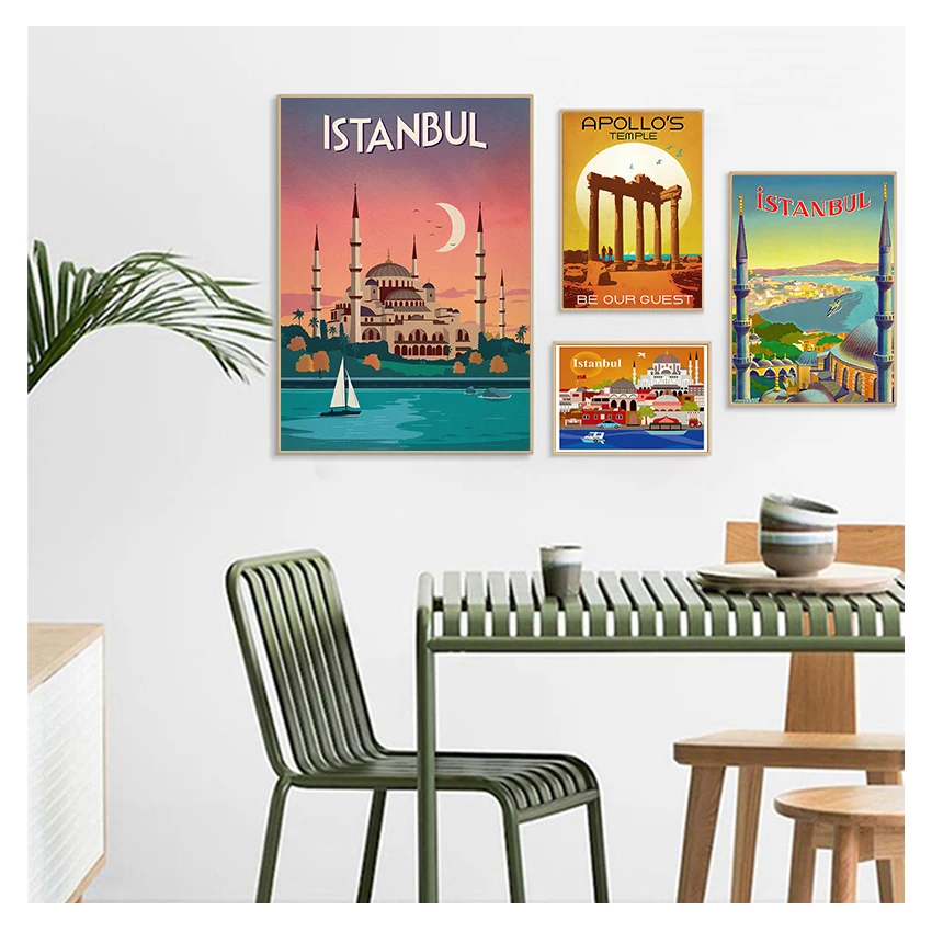 Canvas Painting Vintage Wall Kraft Posters Coated Stickers Home Decorative Pictures Gift Turkey Istanbul Pop Art Travel