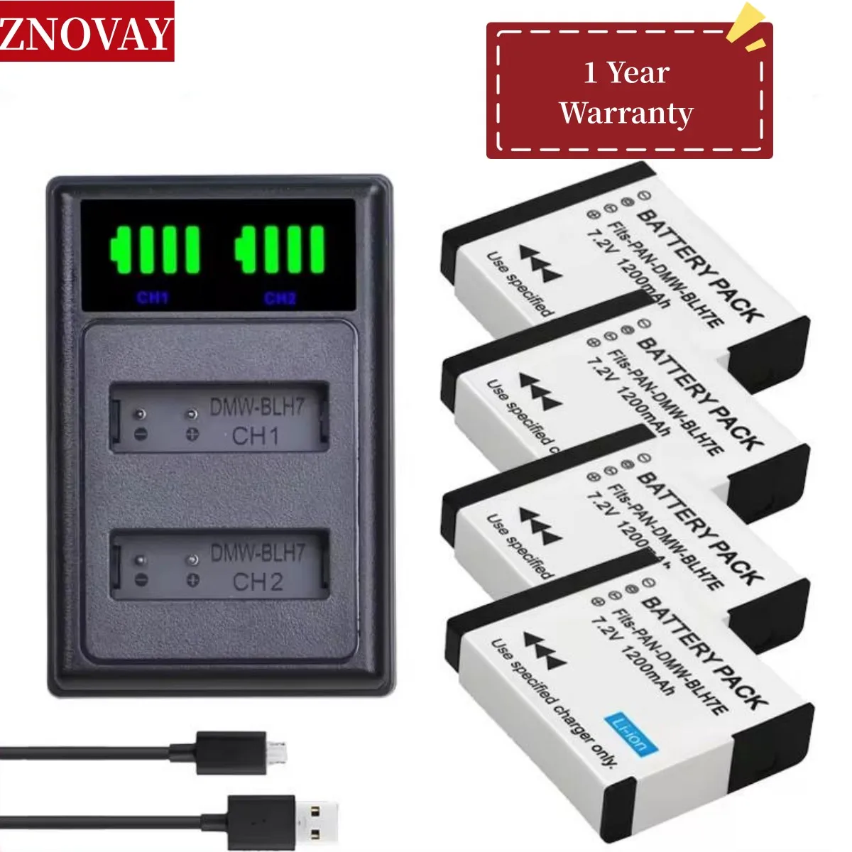 

1200mAh DMW-BLH7 Battery for Panasonic DMW-BLH7PP Lumix DMC-GM5 GM1 DMC-GF7 DMC-GF8 GF9 LX10 LX15 , Dual Charger for DMW-BLH7E