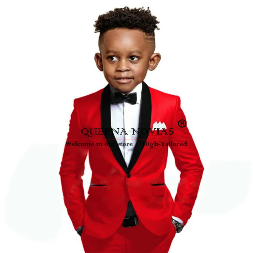 Burgundy Boy's Attire Suits Black Peak Lapel Jacket Vest Pants 3 Pieces Children Formal Wedding Party Tuxedos Custom Made Blazer