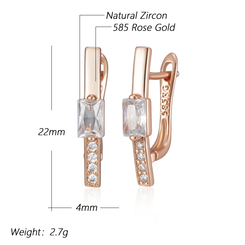 Kinel Hot 585 Rose Gold Color Drop Earrings for Women Trendy Square Natural Zircon Bridal Gift High Quality Daily Fine Jewelry