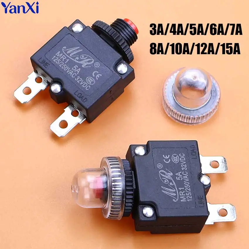 1/5pcs 3A 4A 5A 6A 7A 8A 10A 12A 15A 20A Crcuit Breaker Overload Protector Switch Fuse Resettable With & Without Waterproof Cap