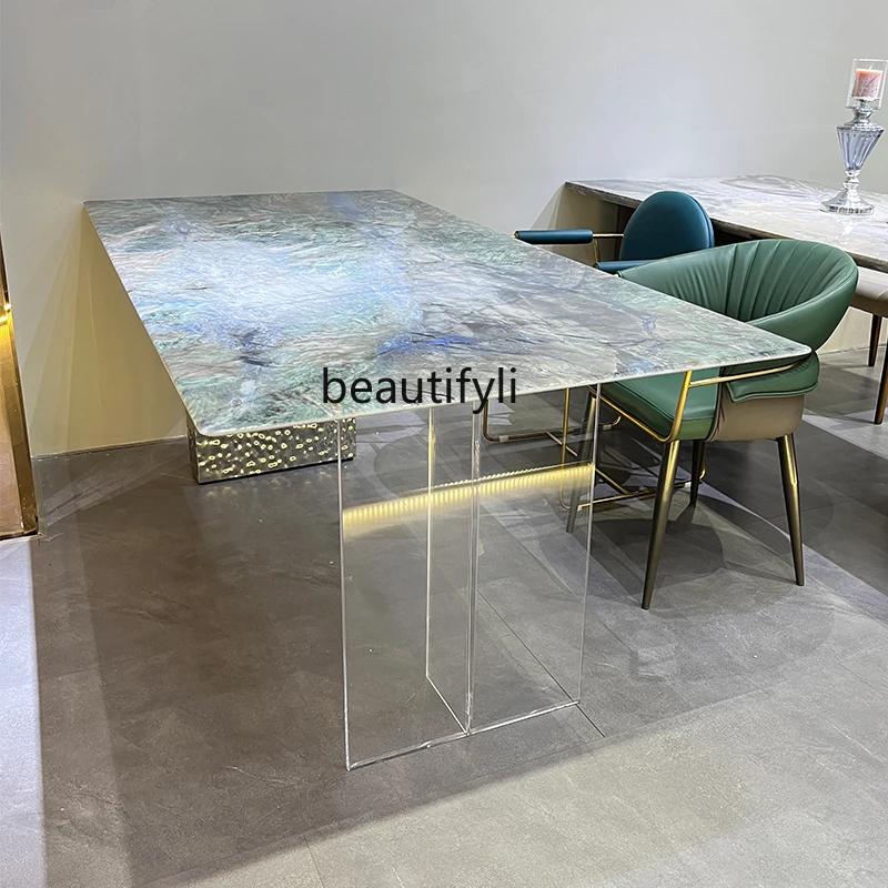 Marble Dining Tables and Chairs Set Light Luxury Rectangular Natural Color LCD Stone Super Crystal Stone High-End Table