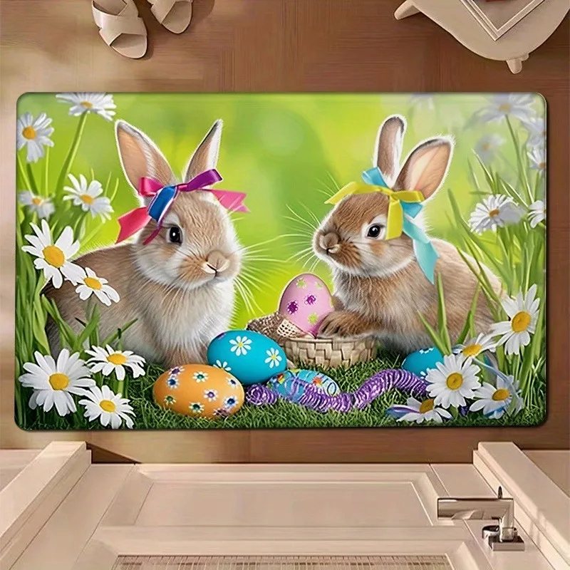 Easter Green Rabbit Easter Egg Theme Cushion Suitable for Spring Easter Decorations Applicable for Entrance Kitchen Living Room