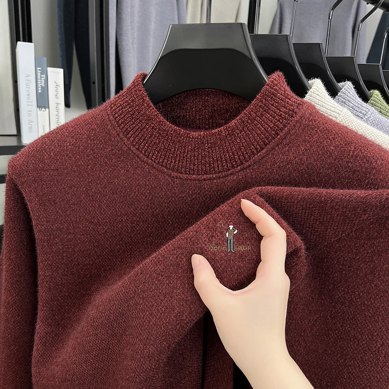 Maglione girocollo caldo in velluto di alta qualità da uomo moda classica marchio da golf ricamo comodo pullover lavorato a maglia casual invernale