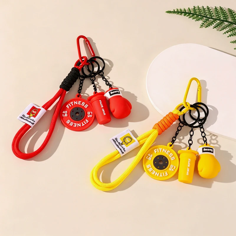 New Boxing Gloves Keychain Detachable Fitness Series Pendant Simulation Style with Buckle Simulation Dumbbells Keyring Bag Charm