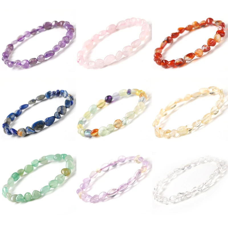 Natural Random Shape Stones Crystal Bracelets Irregular Tumbled Gemstone Stretch Bangle for Women Men Healing Stone Jewelry