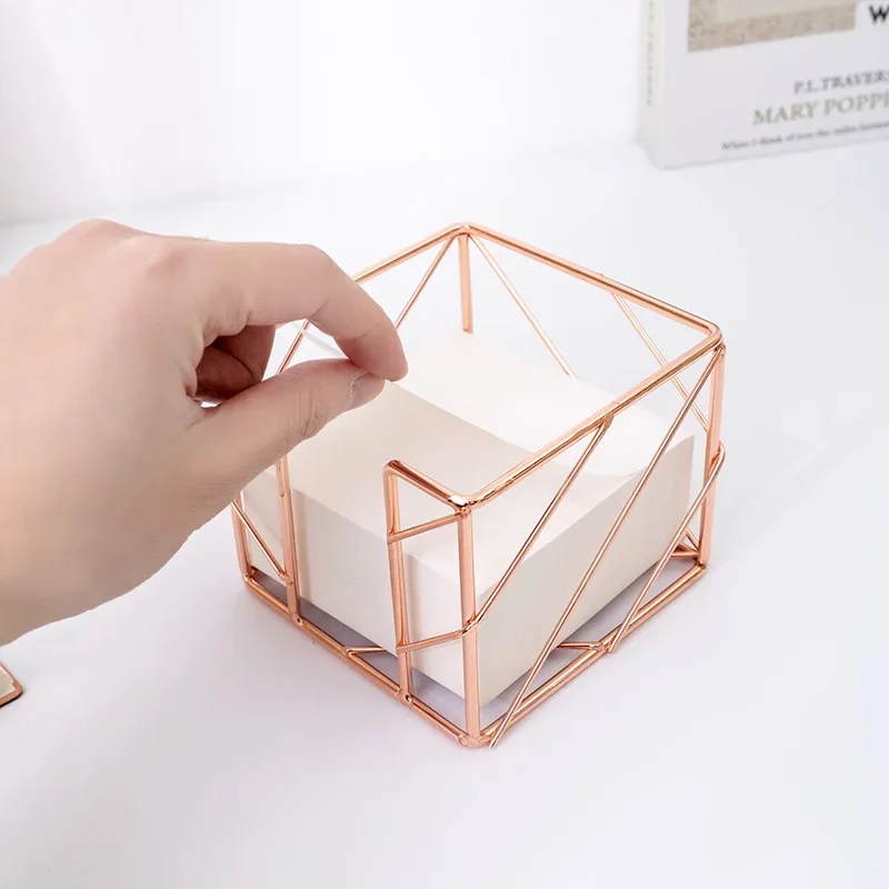 Sticky Note Holder Rose Gold Memo Note Cube Holder Dispenser Notepad Holder for Pen Pencil Office Home School Desk Supplies