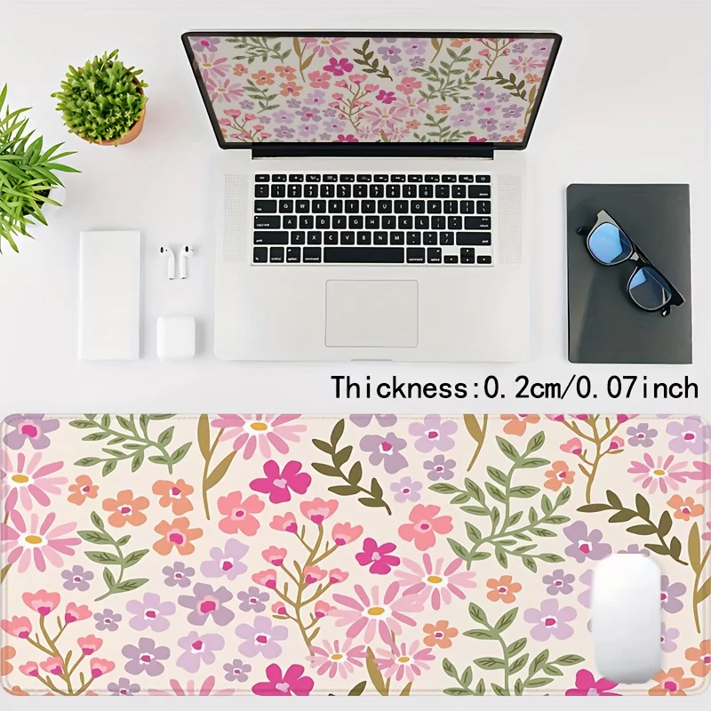 Floral Daisy Extended Gaming Mouse Pad - Large Desk Mat with Non-Slip Rubber Base, Durable Oblong Mousepad for Home & Office