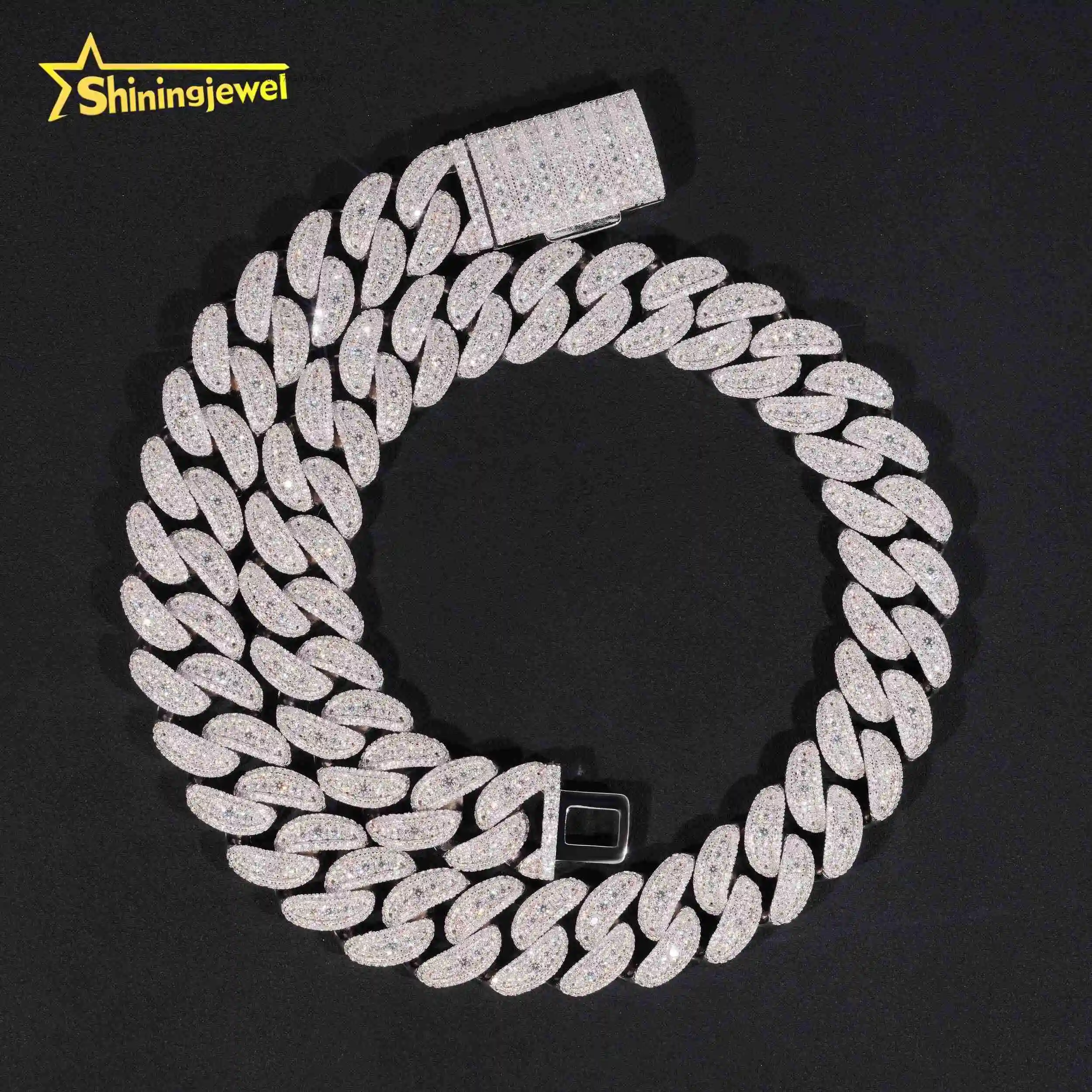 Luxury Mens Solid Heavy Iced Out Maimi Hip Hop 18mm 925 Silver VVS Moissanite Cuban Link Chain.