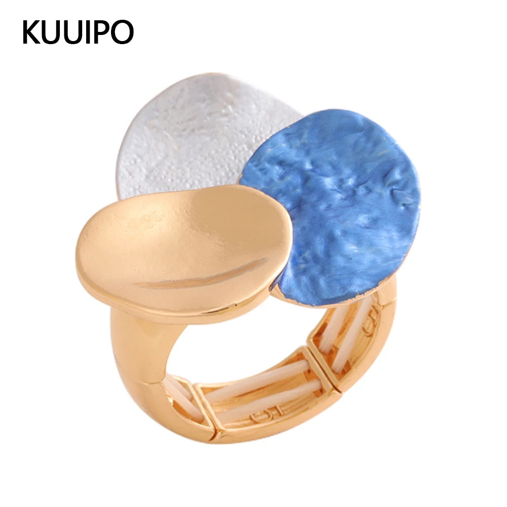 

Fashion Drip Oil Geometric Rings for Women Accessories Trendy Elastic Adjustable Wide Gold Color Ring Party Prom Jewelry Gift