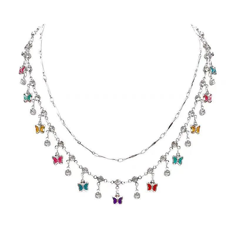 Fashion Unique Elegant Exquisite Double Layer Butterfly Necklace Bohemia Women Jewelry Wedding Party Premium Gift Wholesale