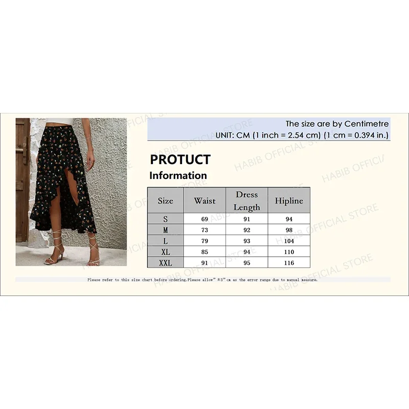 CPSYMYM Dames Ruche Rand Onregelmatige Halve rok Elegant en Elegant Hangende Jurk Modieus Zomer Nieuwe Midi Bloemenprint Bea