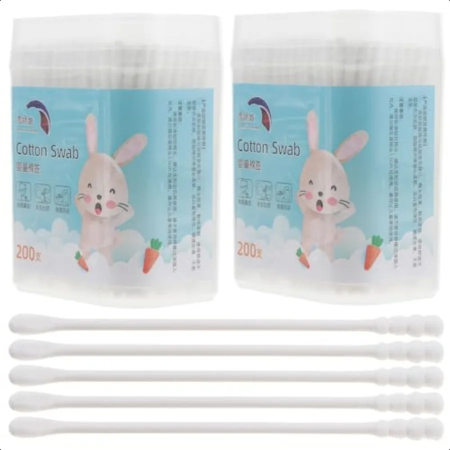 400 قطعة مسحات قطنية مسحات أعواد قطنية منظف مزدوج مستدير من القطن مسحات تنظيف مع عصا ورقية لتنظيف أنف الأذن والأنف