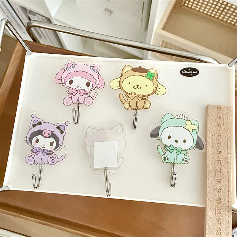 Sanurgente-Hello Kitty Cartoon Hook, Cinnamoroll Home Door Hook, HOTowel Storage, Kitchen No Punching Seamless Hook, Kawaii, New