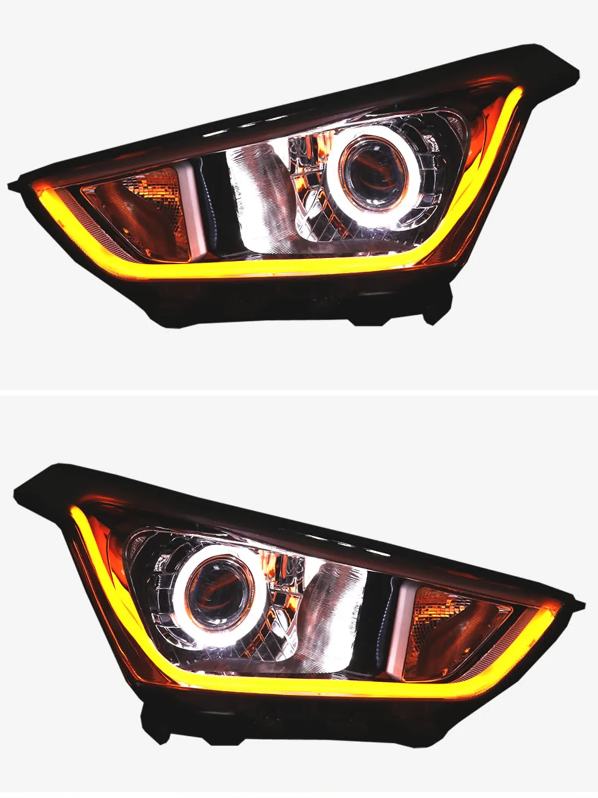 

For Hyundai ix25 15-17 Car LED Headlamp Angel Eyes With Projector Lens Headlights Daytime Running DRL Low High Beam Turn signal