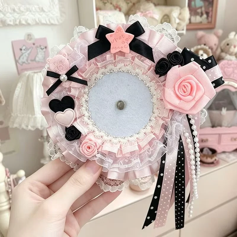 New Lace Bow Rose Heart Badge Stand Itabag Decoration Insert Accessory Idol Photocard Display Holder Handmade DIY Pins Base Tray