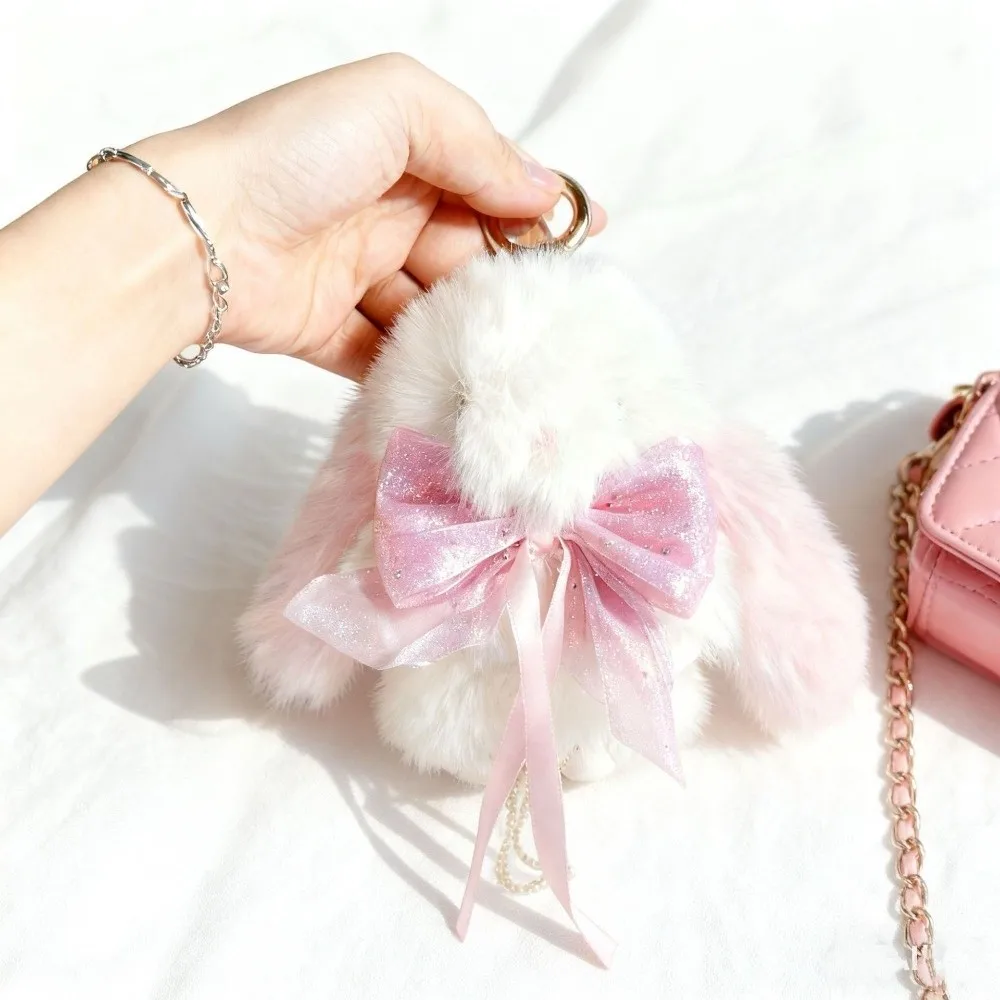 

Cute Artificial Rabbit Fur Bunny Keychain Fluffy Trinket Rabbit Key Chain Pompon Bag Pendant Gifts