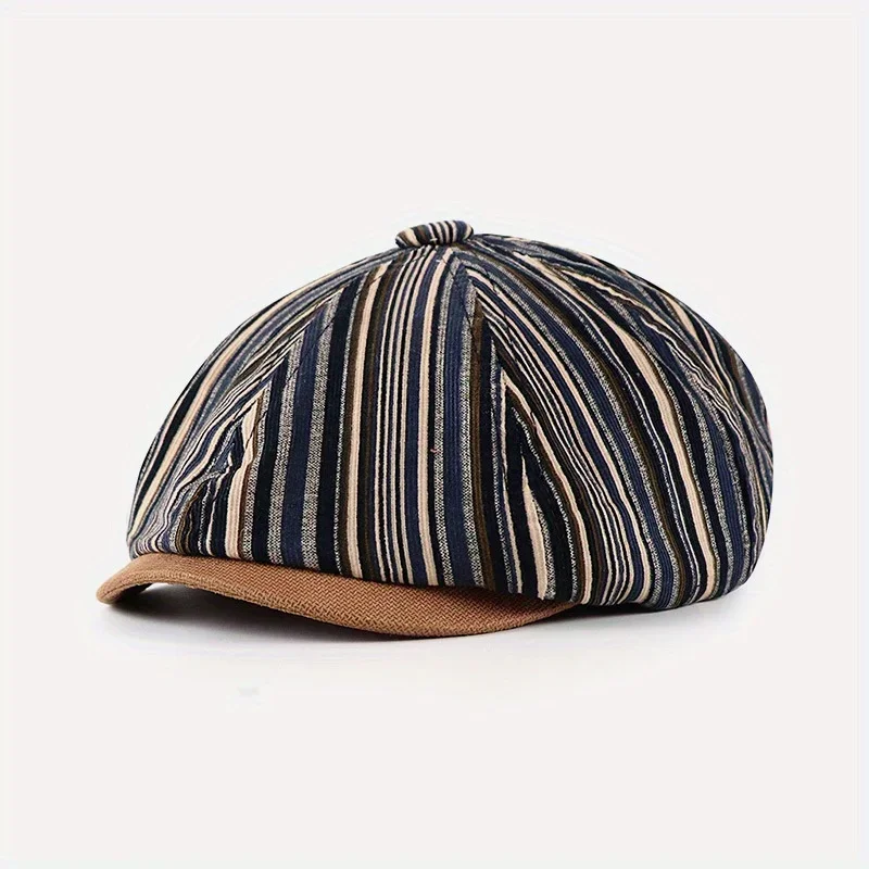 

Striped Octagonal Newsboy Cap for Women Men Soft Cotton Bone Boinas Gatsby Beret Hat Vintage Retro Street Fashion Unisex